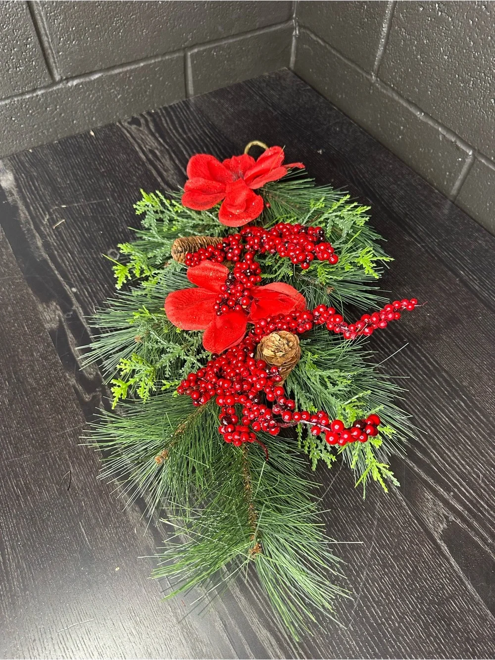 Red Poinsettia Garland - Pinecone Accent - 23x13 - Holiday Decor - Christmas